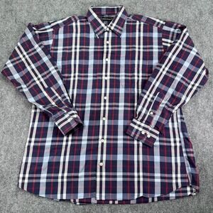 Bullock Jones Shirt Mens Large Plaid Herringbone Button Up Long Sleeve USA Made